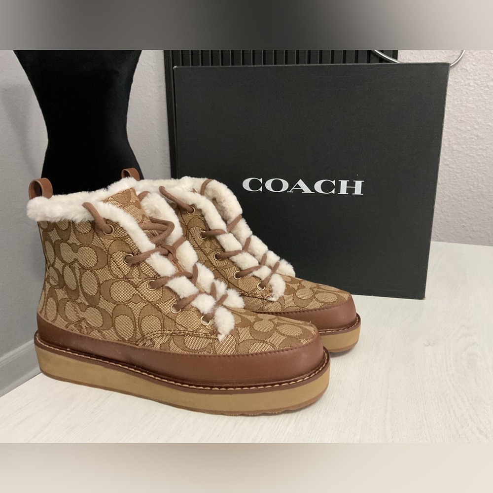 Coach Women's Tan and Brown Shearling Boots - Picture 3 of 8